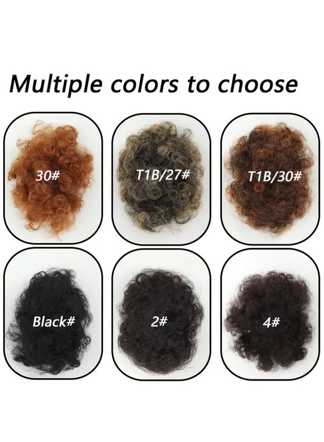 Synthetic Afro Puff Hair Bun Kinky Curly Ponytail Clip In Extensions Updo Hairpiece For Women Daily Party Use Black 4 Inch - Image 3
