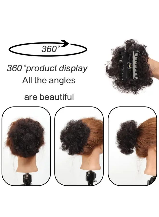 Synthetic Afro Puff Hair Bun Kinky Curly Ponytail Clip In Extensions Updo Hairpiece For Women Daily Party Use Black 4 Inch - Image 2