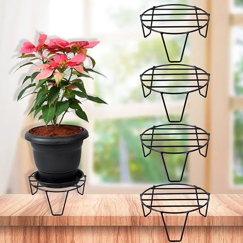 D&V ENGINEERING - Creative in innovation D&V Engineering Iron Plant Stand for Balcony and Garden | Indoor or Outdoor Flower Pot Stand for Living Room | Planter Stand for Balcony | 50kg Weight Capacity | Pack of 4, Black - Image 1