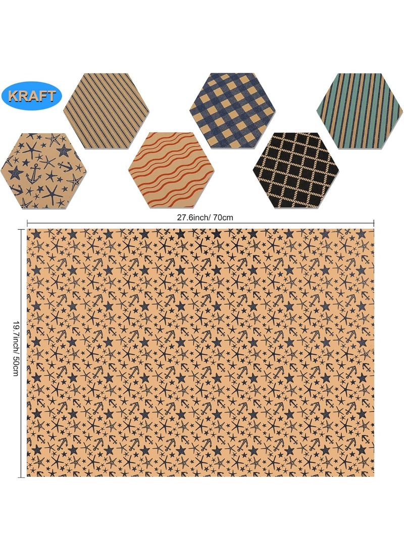 مجموعة من 6 ورقات تغليف هدايا كرافت مع ملصقات وشريط لاصق مزدوج الجوانب وشريط - 50 × 70 سم - مثالية لجميع المناسبات - Image 2
