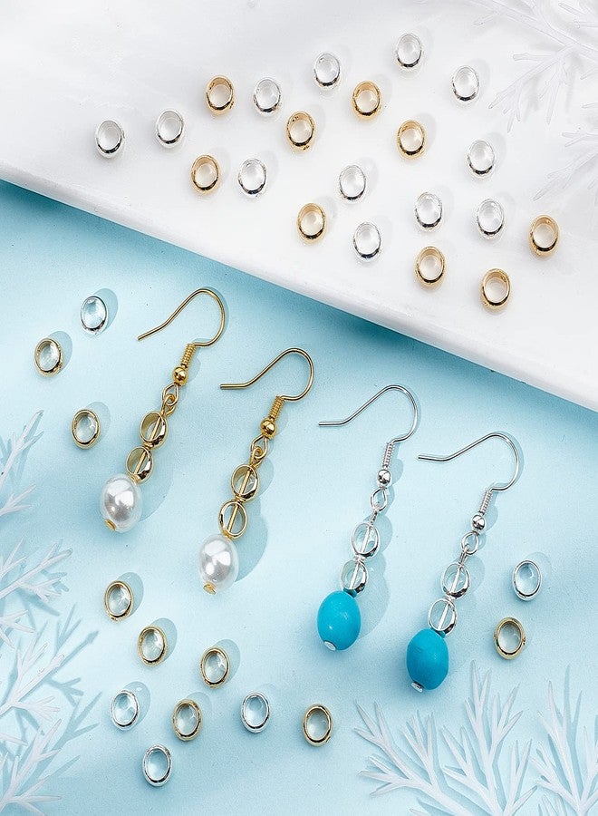 CREATCABIN 52Pcs 24K Gold Plated Circle Round Bead Frame 2 Colors 2 Hole 1 Box Spacer Brass Connector Ring 925 Sterling Silver Plated for Beading Earring Bracelet Necklace Jewelry Making Craft 6mm - Image 5