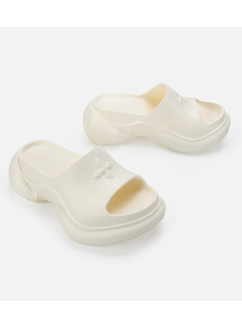 Loquat Pillow Slippers Thick Sole Wedge Non Slip Fish Mouth Outdoor Beach Slippers Cream White  - Image 2