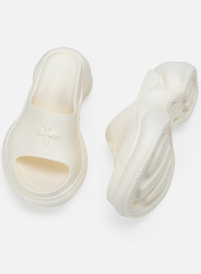 Loquat Pillow Slippers Thick Sole Wedge Non Slip Fish Mouth Outdoor Beach Slippers Cream White  - Image 3