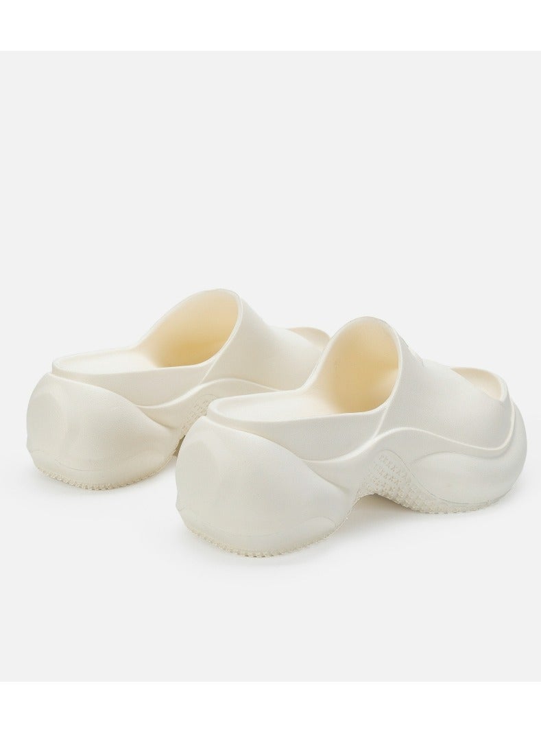 Loquat Pillow Slippers Thick Sole Wedge Non Slip Fish Mouth Outdoor Beach Slippers Cream White  - Image 4