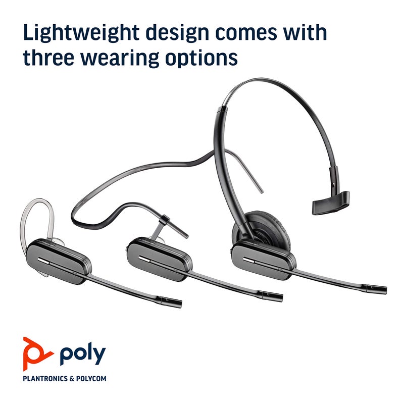Poly Plantronics - CS540 Wireless DECT Headset (Poly) - Single Ear (Mono) Convertible (3 wearing styles) - Connects to Desk Phone - Noise Canceling Microphone - Image 4