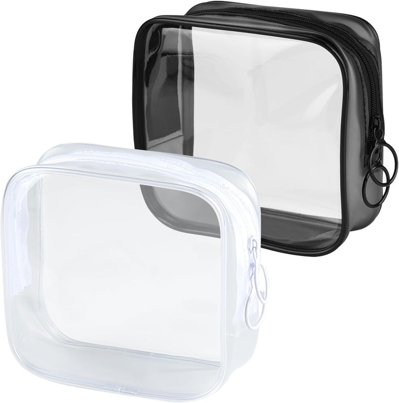 PLULON PLULON TSA Approved Toiletry Bag, 2 Pack Small Makeup Bag for Purse Clear Mini Cosmetic Zipper Pouch Waterproof Travel Bag for Women Men Purse Essentials - Black, White 