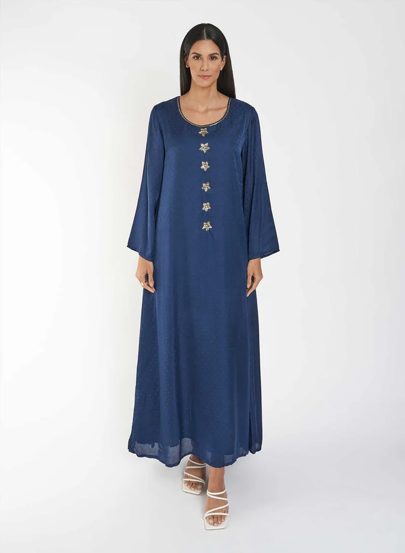 KASHKHA Grey Jacket Jalabiya with Blue Inner