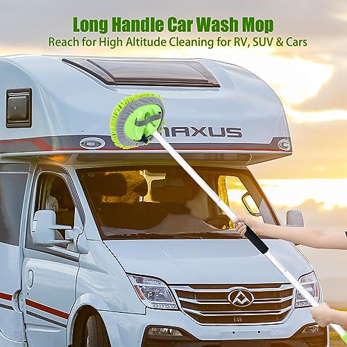 LUKCOZMO 62" Car Wash Brush with Long Handle and Car Wash Brush Microfiber Car Cleaning Brush Kit for Car RV Truck Cleaning 1 Chenille Scratch-Free Replacement Head with Aluminum Alloy Pole (Green) - Image 2
