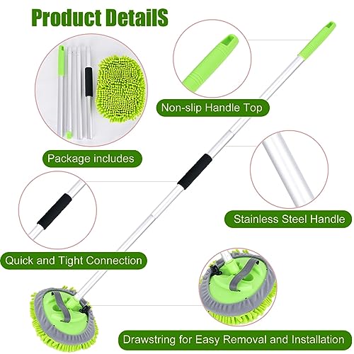 LUKCOZMO 62" Car Wash Brush with Long Handle and Car Wash Brush Microfiber Car Cleaning Brush Kit for Car RV Truck Cleaning 1 Chenille Scratch-Free Replacement Head with Aluminum Alloy Pole (Green) - Image 4