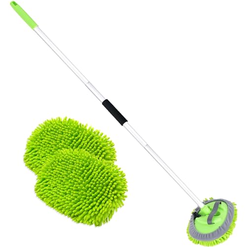 LUKCOZMO 62" Car Wash Brush with Long Handle and Car Wash Brush Microfiber Car Cleaning Brush Kit for Car RV Truck Cleaning 1 Chenille Scratch-Free Replacement Head with Aluminum Alloy Pole (Green) - Image 1