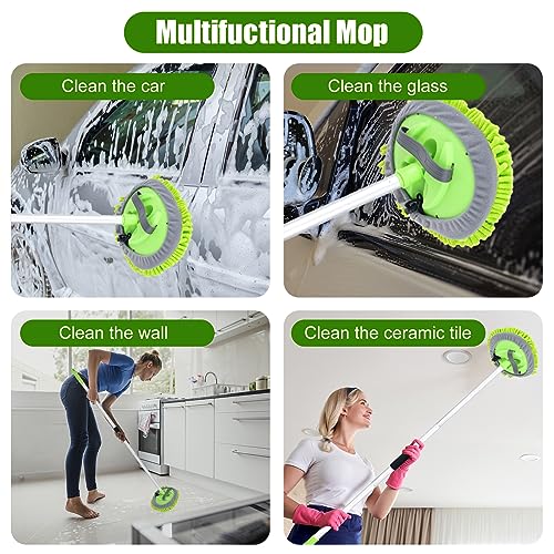 LUKCOZMO 62" Car Wash Brush with Long Handle and Car Wash Brush Microfiber Car Cleaning Brush Kit for Car RV Truck Cleaning 1 Chenille Scratch-Free Replacement Head with Aluminum Alloy Pole (Green) - Image 3