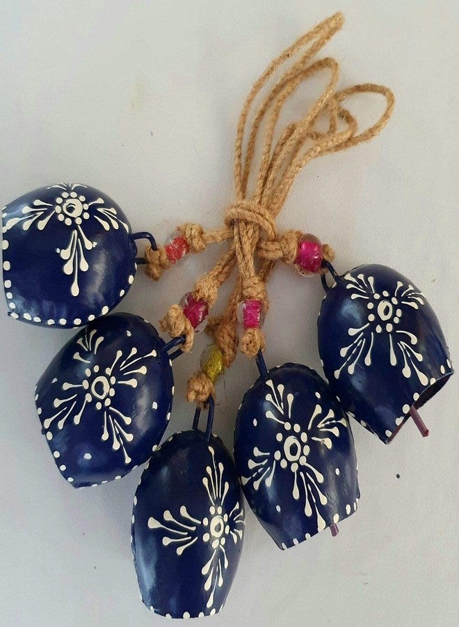 Carfar Violet Hand Painted Festive Decor Cow Bells Set of 10 with Jute Ropes - Image 3