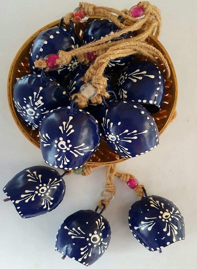 Carfar Violet Hand Painted Festive Decor Cow Bells Set of 10 with Jute Ropes - Image 1