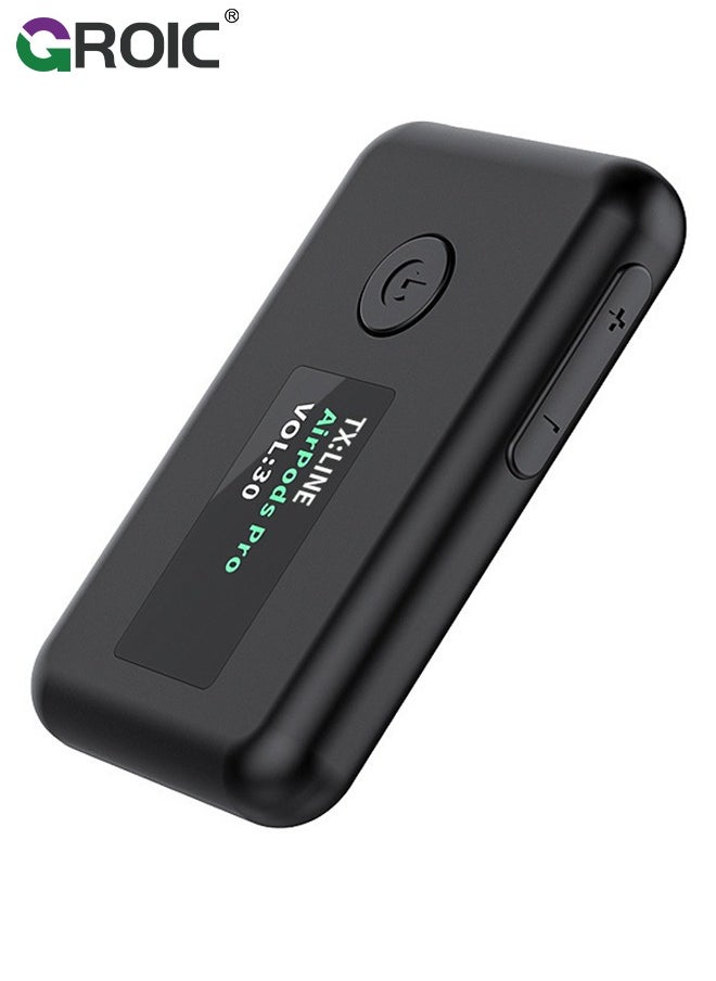 GROIC Bluetooth 5.0 Transmitter Receiver, 2 in 1 Wireless Bluetooth Transmitter Audio Adapter Bluetooth Receiver with OLED Screen APTX Low Latency for TV Laptop Headphones Stereo System  - Image 1