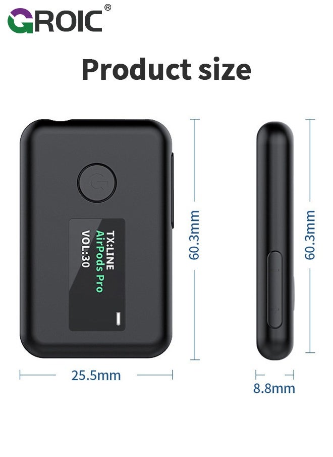 GROIC - Bluetooth 5.0 Transmitter Receiver, 2 in 1 Wireless Bluetooth Transmitter Audio Adapter Bluetooth Receiver with OLED Screen APTX Low Latency for TV Laptop Headphones Stereo System - Image 1