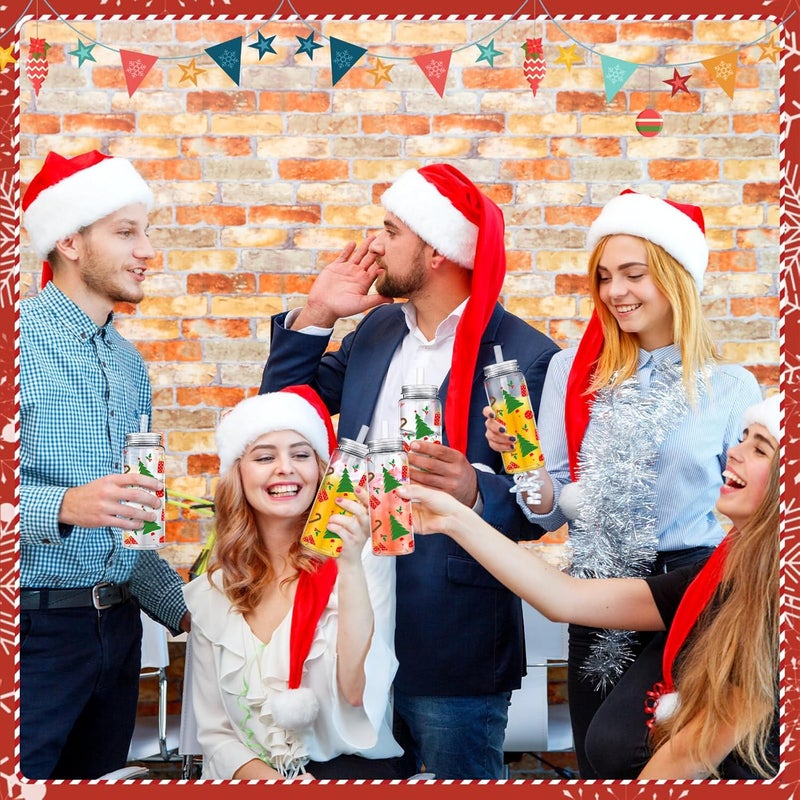 LOYIM 24 Pcs Christmas Reusable Cups Bulk 14 oz Plastic Mason Jar Drinking Holiday Cups with Lid and Straw Coffee Tea Hot Cocoa Beverage Xmas Tumbler for Adults Christmas Party Christmas Tree - Image 5