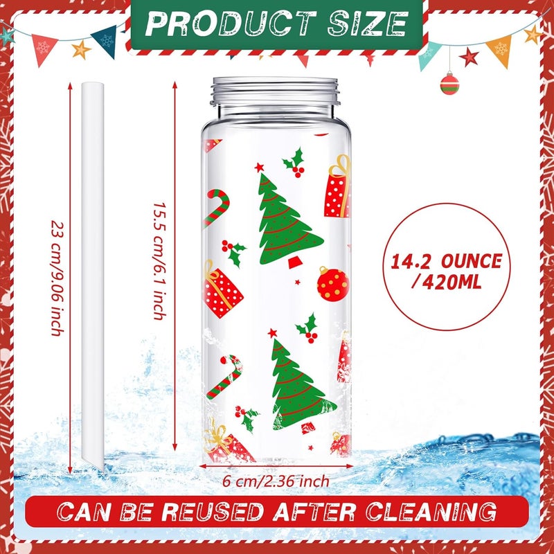 LOYIM 24 Pcs Christmas Reusable Cups Bulk 14 oz Plastic Mason Jar Drinking Holiday Cups with Lid and Straw Coffee Tea Hot Cocoa Beverage Xmas Tumbler for Adults Christmas Party Christmas Tree - Image 3