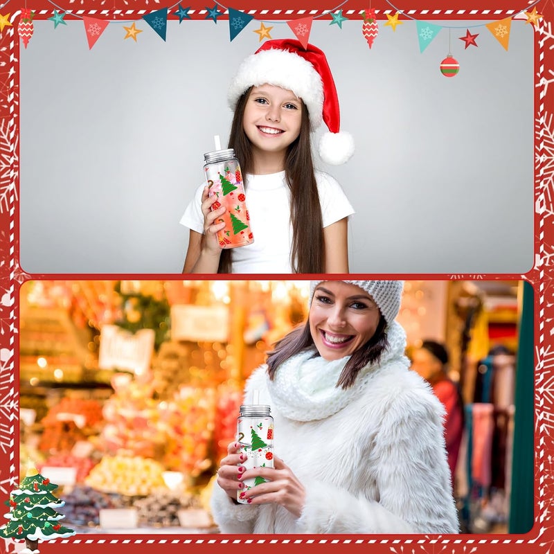 LOYIM 24 Pcs Christmas Reusable Cups Bulk 14 oz Plastic Mason Jar Drinking Holiday Cups with Lid and Straw Coffee Tea Hot Cocoa Beverage Xmas Tumbler for Adults Christmas Party Christmas Tree - Image 4