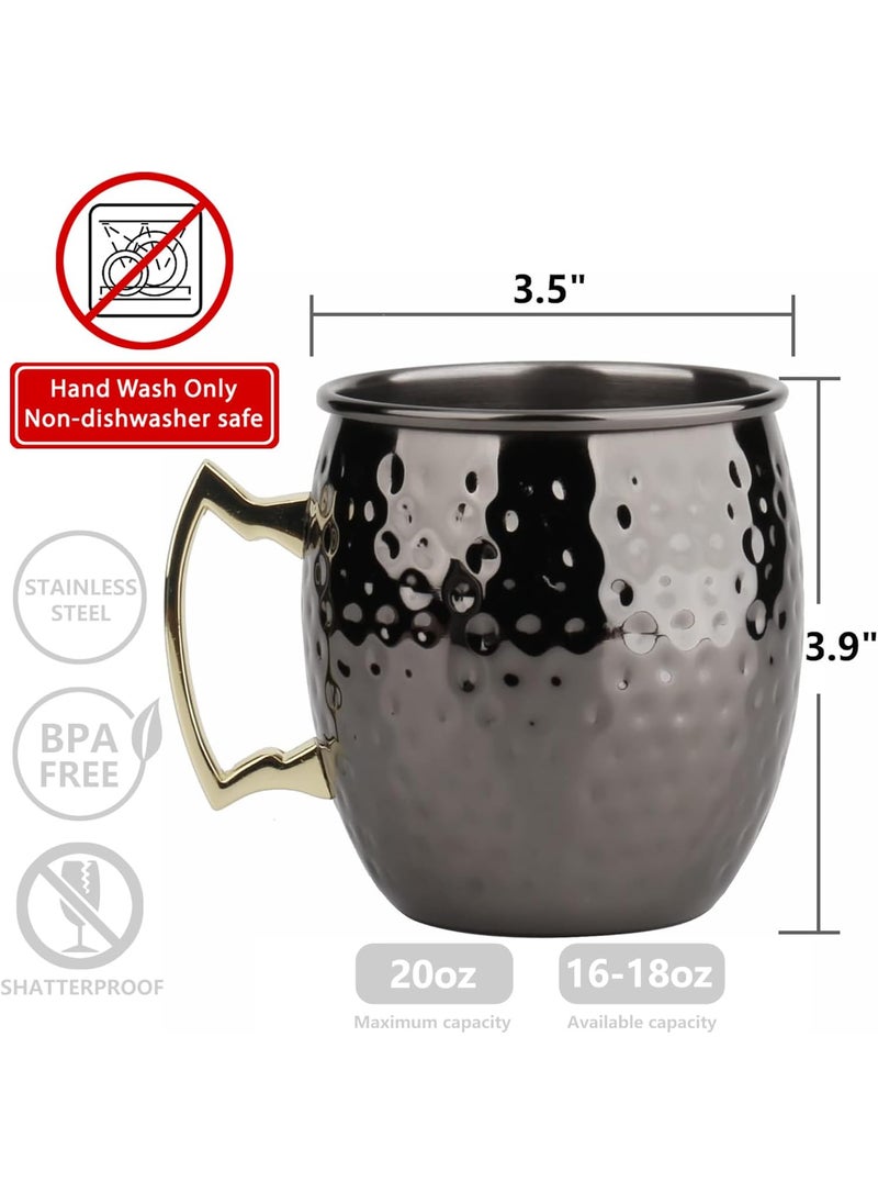 Arora Moscow Mule Mug Set of 4 Black Hammered Durable for Home Dining Max Capacity 20oz 37 D x 39 H 6014506  - Image 2