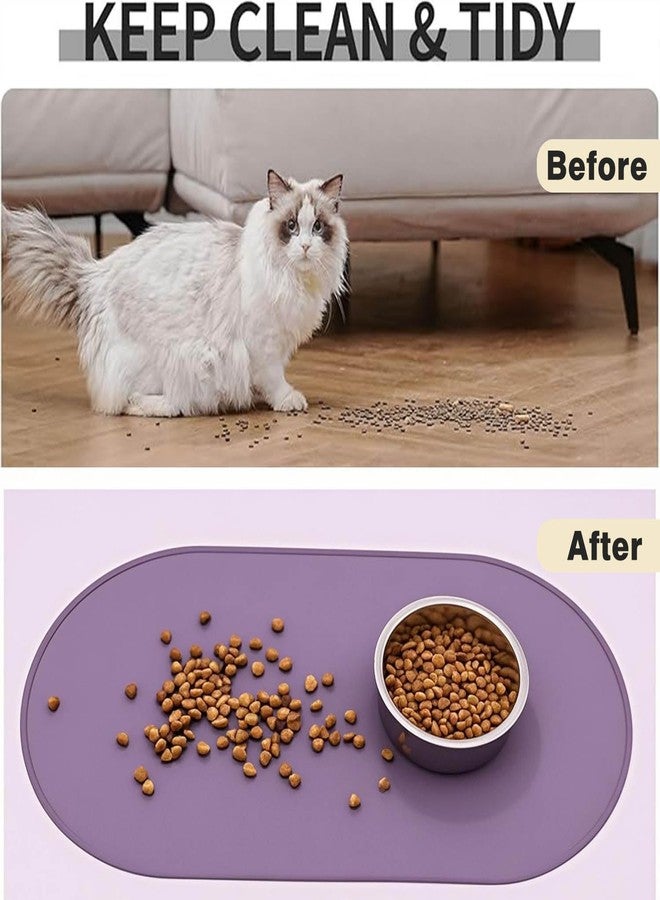 Novique 100% Waterproof Raised Edge BPA Free Silicone Pet Feeding Mat, Dog Cat Food Mats Contain Spills Protects Floors, Placemats for Cats and Dogs Water Bowl, Pets Accessories 21.26x11.41Purple - Image 3
