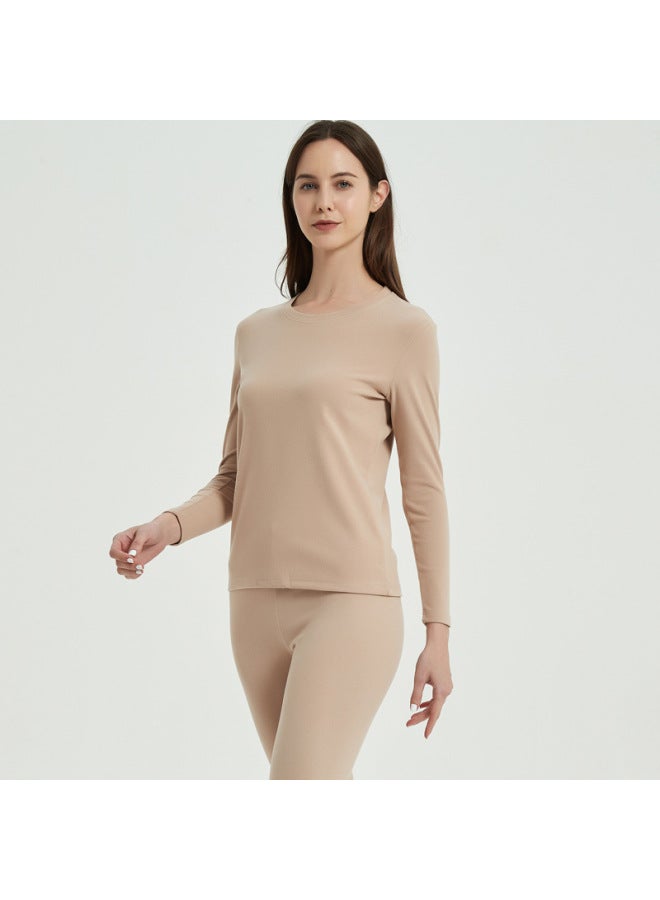 New Solid Color Double-sided Sanding Women's Thermal Underwear Autumn Clothes Round Neck Underwear Base Shirt Warm Suit For Men