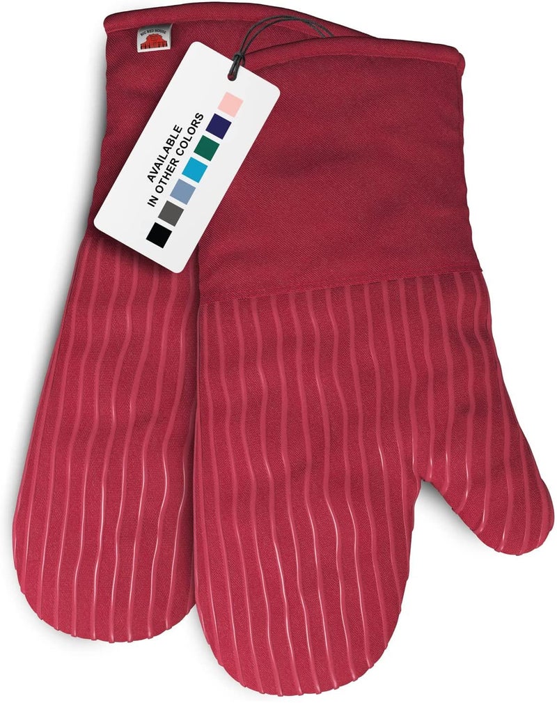 Big Red House - Silicone Oven Mitts - Red Set of 2-12.5" - Heat Resistant Kitchen Gloves - Professional Grade Protection Hot Cooking Baking - Image 1