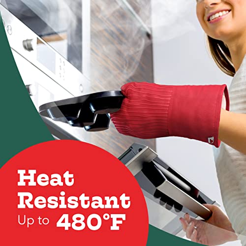 Big Red House - Silicone Oven Mitts - Red Set of 2-12.5" - Heat Resistant Kitchen Gloves - Professional Grade Protection Hot Cooking Baking - Image 2