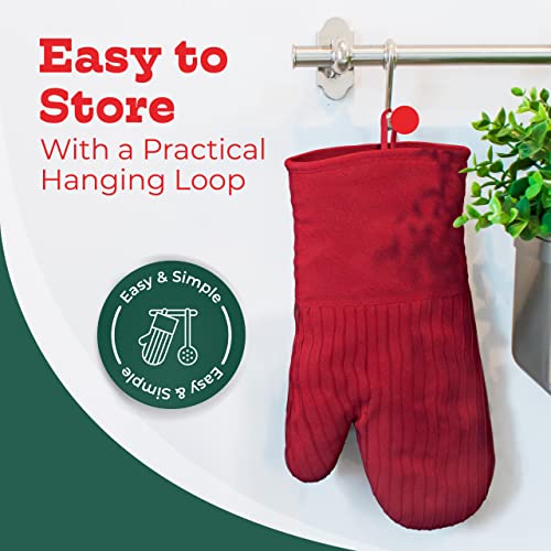 Big Red House - Silicone Oven Mitts - Red Set of 2-12.5" - Heat Resistant Kitchen Gloves - Professional Grade Protection Hot Cooking Baking - Image 5