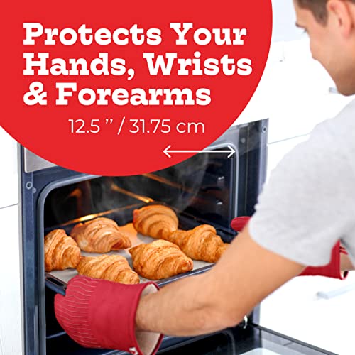 Big Red House - Silicone Oven Mitts - Red Set of 2-12.5" - Heat Resistant Kitchen Gloves - Professional Grade Protection Hot Cooking Baking - Image 4