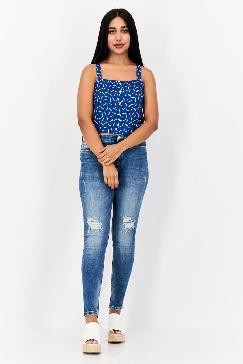 ONLY Women Square Neck Sleeveless Allover Print Tank Top, Multicolor - Image 3