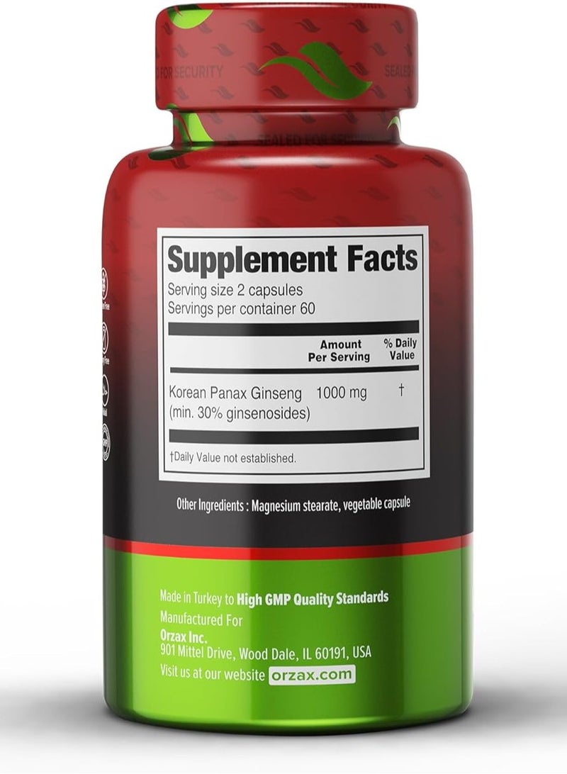 ORZAX Premium Ginseng Korean 120 Capsules - Image 2