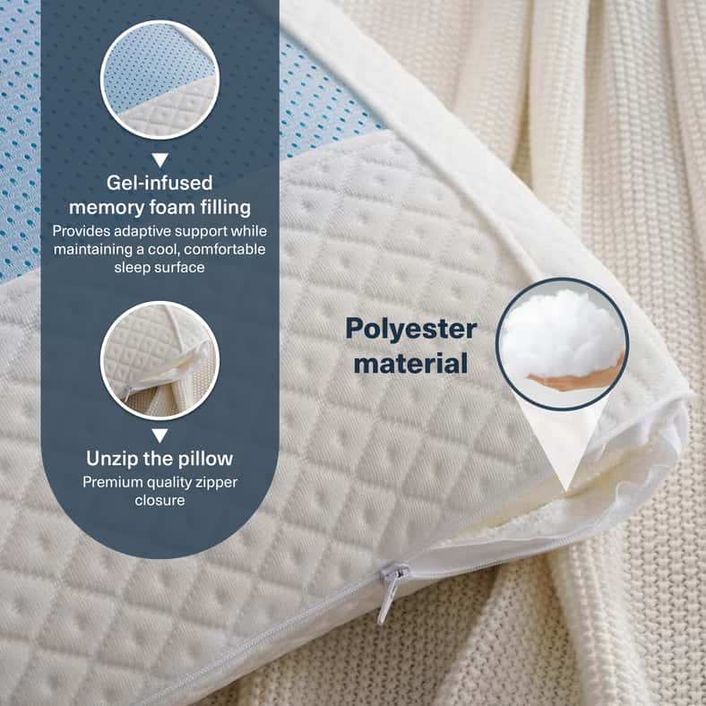 Pan Home وسادة جل ميموري فوم باردة للغاية مقاس 40 × 70 × 13 سم - أبيض - Image 5