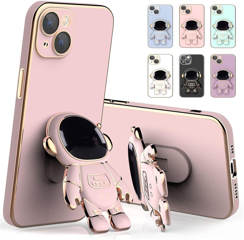 klarako Astronaut Hidden Stand Case Cover for iPhone, Electroplated Astronaut Phone Case, Astronaut Phone Case with Stand Lens Film Protective Cover (for iPhone 13, Pink) - Image 1