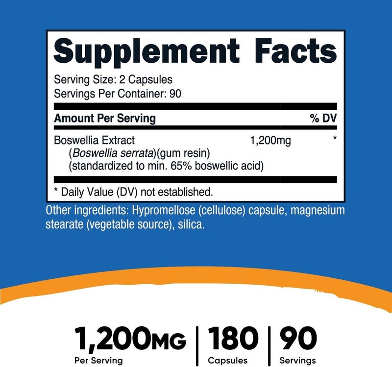 Nutricost Boswellia Extract Capsules 1200 MG 180 CAPS  Gluten Free NonGMO Vegan 90 Servings - Image 2