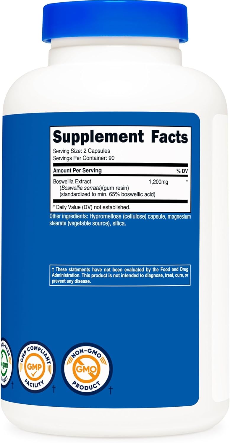 Nutricost Boswellia Extract Capsules 1200 MG 180 CAPS  Gluten Free NonGMO Vegan 90 Servings - Image 4