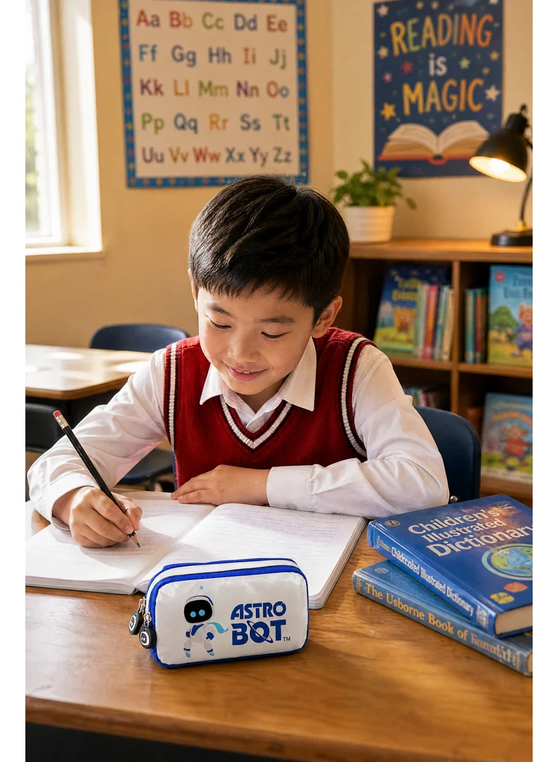 سوني Sony Astro Bot Regular Pencil Case – White and Blue Zippered Gaming Stationery Pouch for Kids