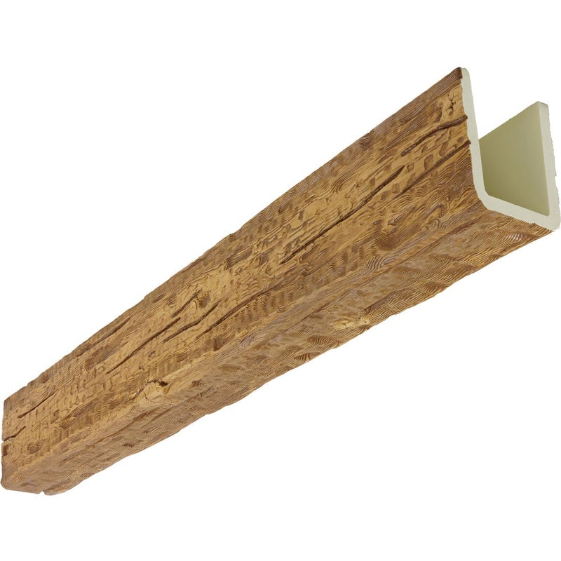 Ekena Millwork Heritage Timber Salvaged Timber Faux Wood Beam, 3-Sided (U-Beam), 3 1/2"W x 3 1/2"H x 72"L, Kona Brown Finish - Image 1