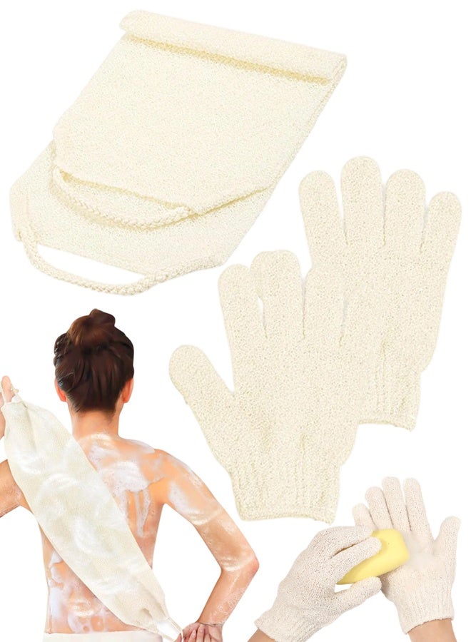 Exfoliating Back Scrubber Bath Gloves Set, Exfoliating Shower Towel With Shower Gloves For Body Scrub, Back Cleaner Wash Gloves To Remove Dead Skin - Image 1