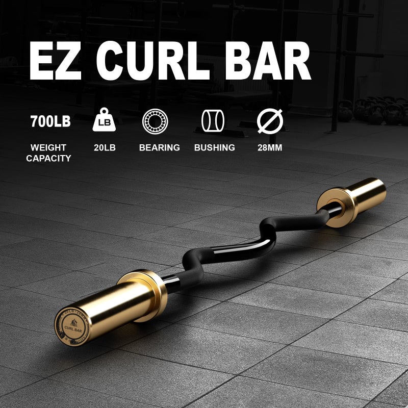 LIONSCOOL EZ Curl Bar (Golden Titanium Coated Sleeves & Black E-coated Shaft, 700LBS, 28MM) - Image 2
