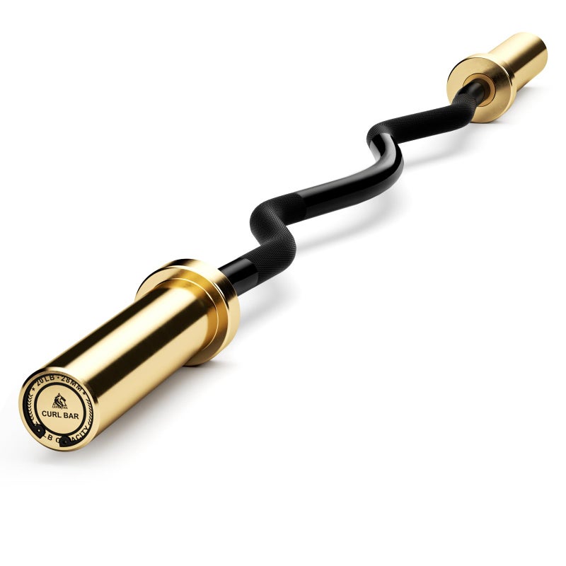 LIONSCOOL EZ Curl Bar (Golden Titanium Coated Sleeves & Black E-coated Shaft, 700LBS, 28MM) - Image 1
