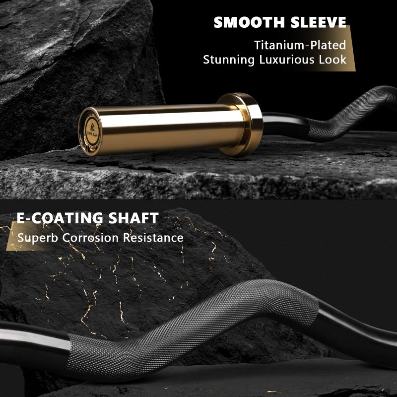 LIONSCOOL EZ Curl Bar (Golden Titanium Coated Sleeves & Black E-coated Shaft, 700LBS, 28MM) - Image 5