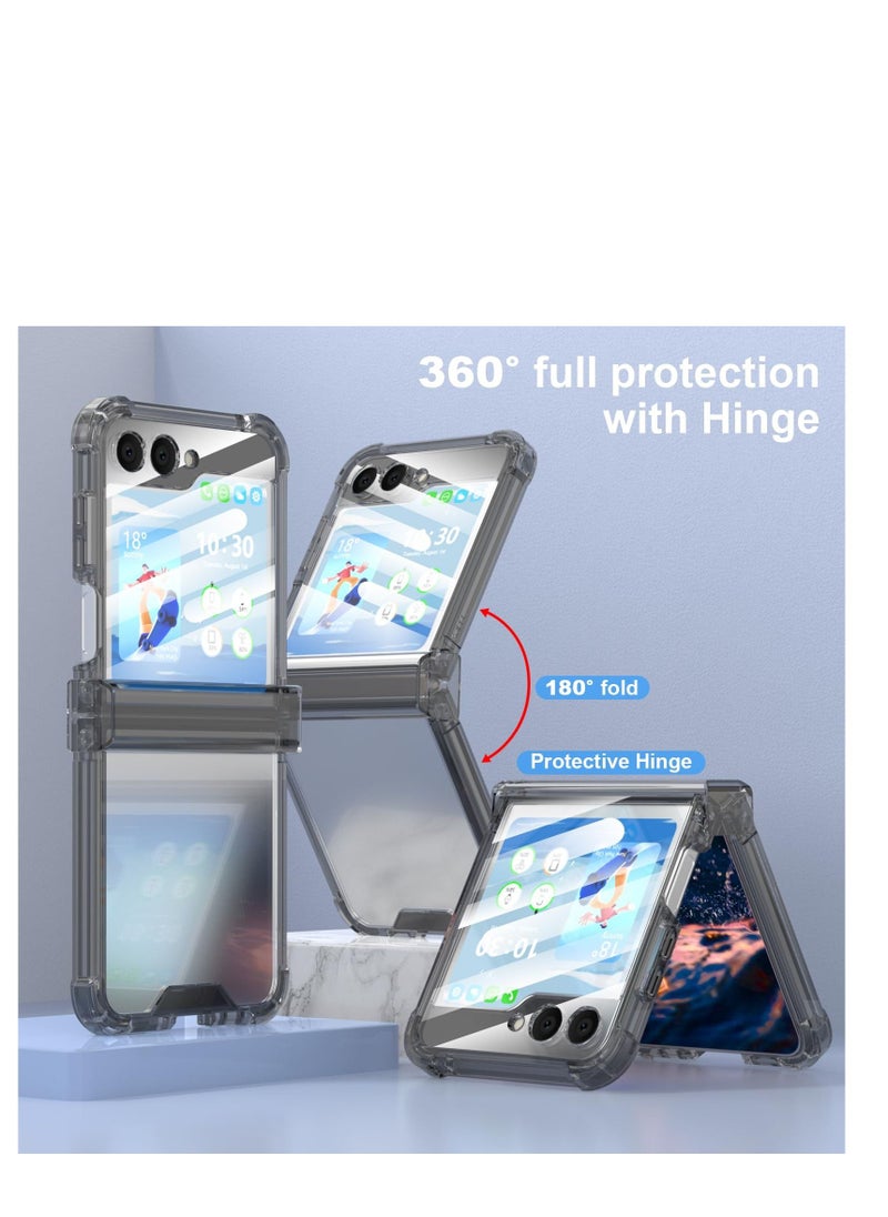 Excefore Designed for Galaxy Z Flip 5 Case, for Samsung Flip 5 Full Cover Shockproof Slim Phone Protection Case, with Hinge Protection and Built-in Back Screen Protector (Clear Black)  - Image 5