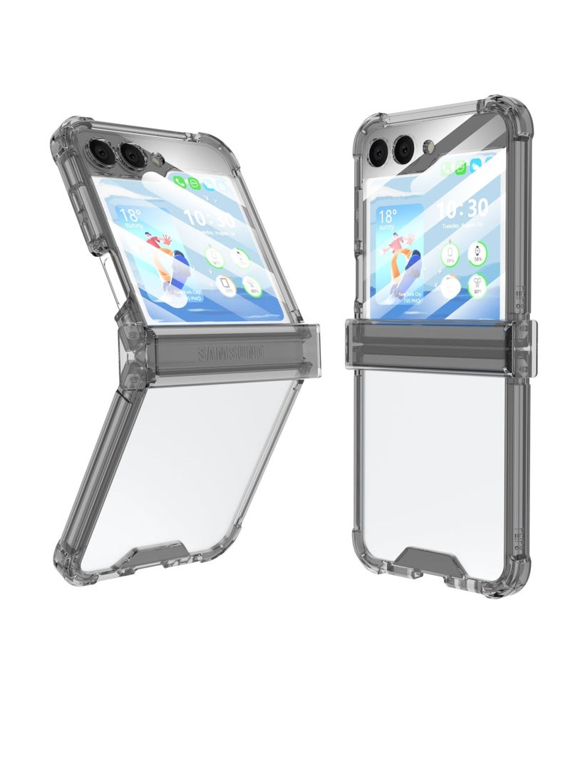 Excefore Designed for Galaxy Z Flip 5 Case, for Samsung Flip 5 Full Cover Shockproof Slim Phone Protection Case, with Hinge Protection and Built-in Back Screen Protector (Clear Black)  - Image 1