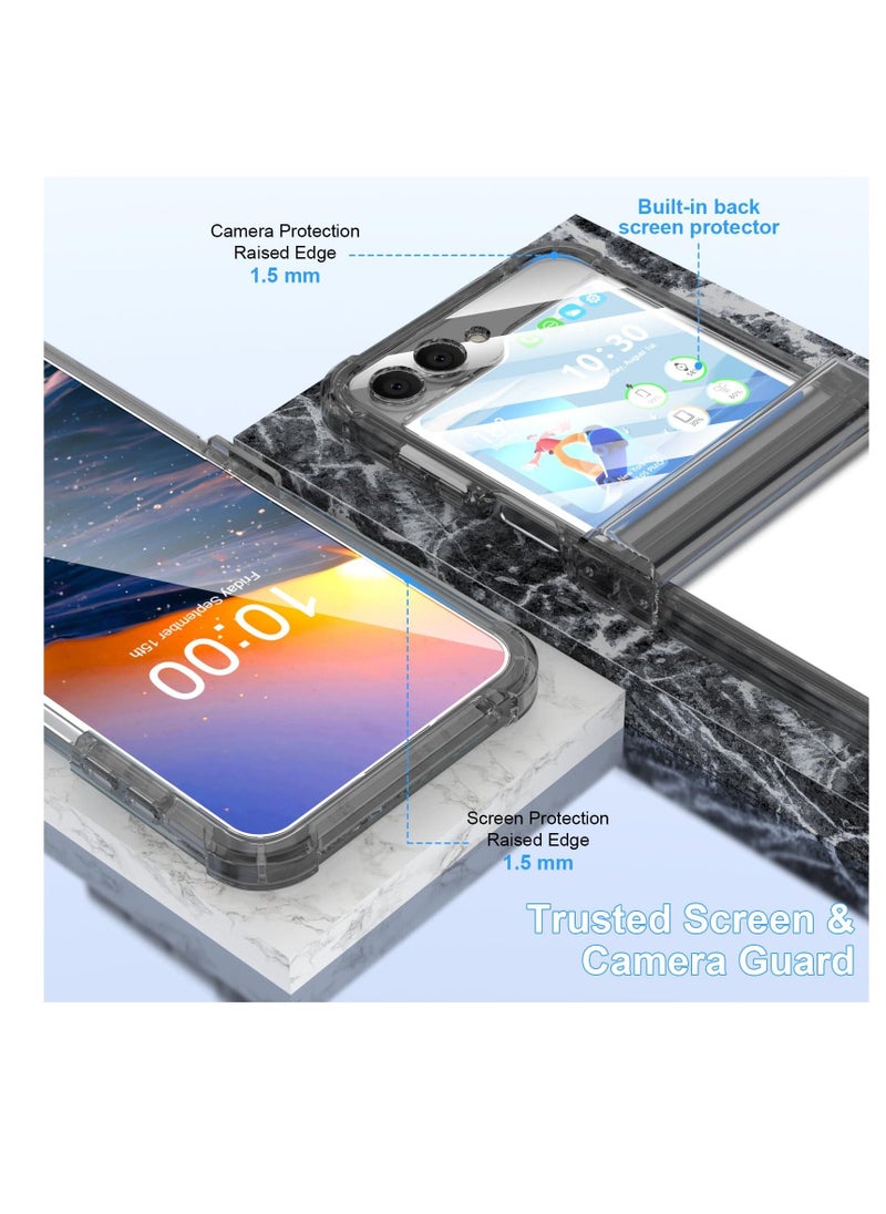 Excefore Designed for Galaxy Z Flip 5 Case, for Samsung Flip 5 Full Cover Shockproof Slim Phone Protection Case, with Hinge Protection and Built-in Back Screen Protector (Clear Black)  - Image 2
