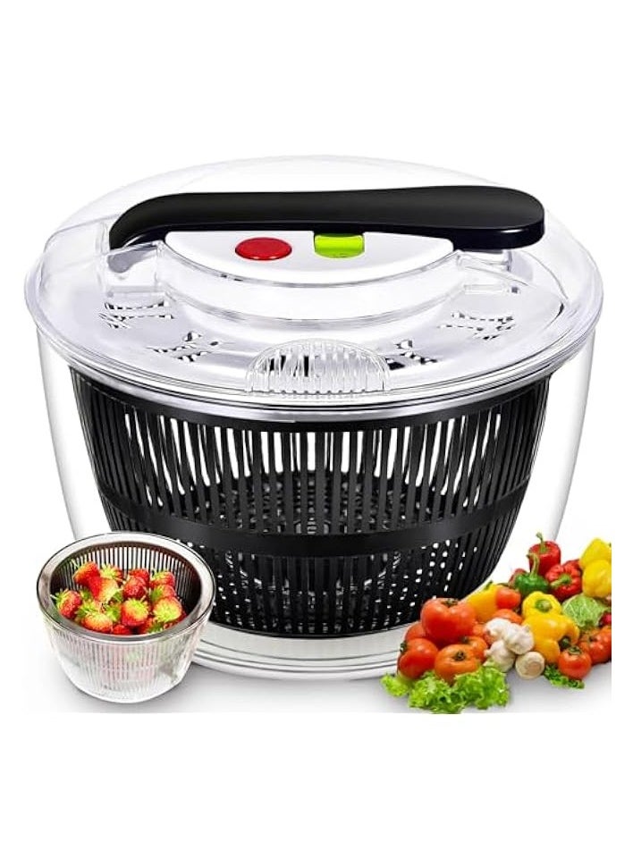 erorex Large Salad Spinner, Manual Button Salad Dryer with 5L Bowl, Vegetable Washer and Dryer, Lettuce Cleaner and Dryer, Kitchen Veggie Rotating Drain Basket, Fruit Storage Container for Fridge  - Image 1