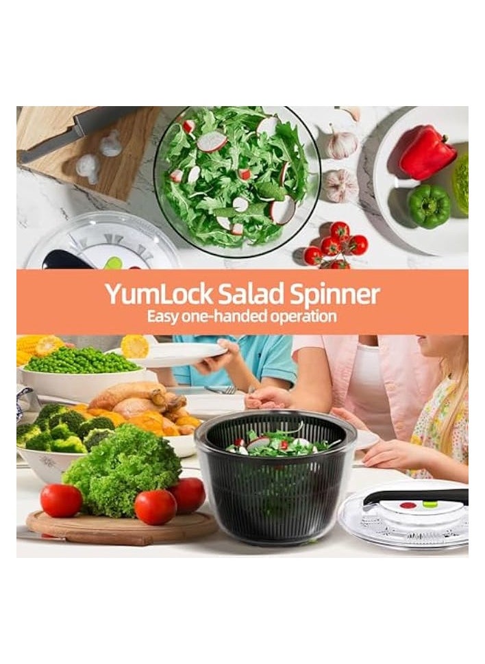 erorex Large Salad Spinner, Manual Button Salad Dryer with 5L Bowl, Vegetable Washer and Dryer, Lettuce Cleaner and Dryer, Kitchen Veggie Rotating Drain Basket, Fruit Storage Container for Fridge  - Image 2