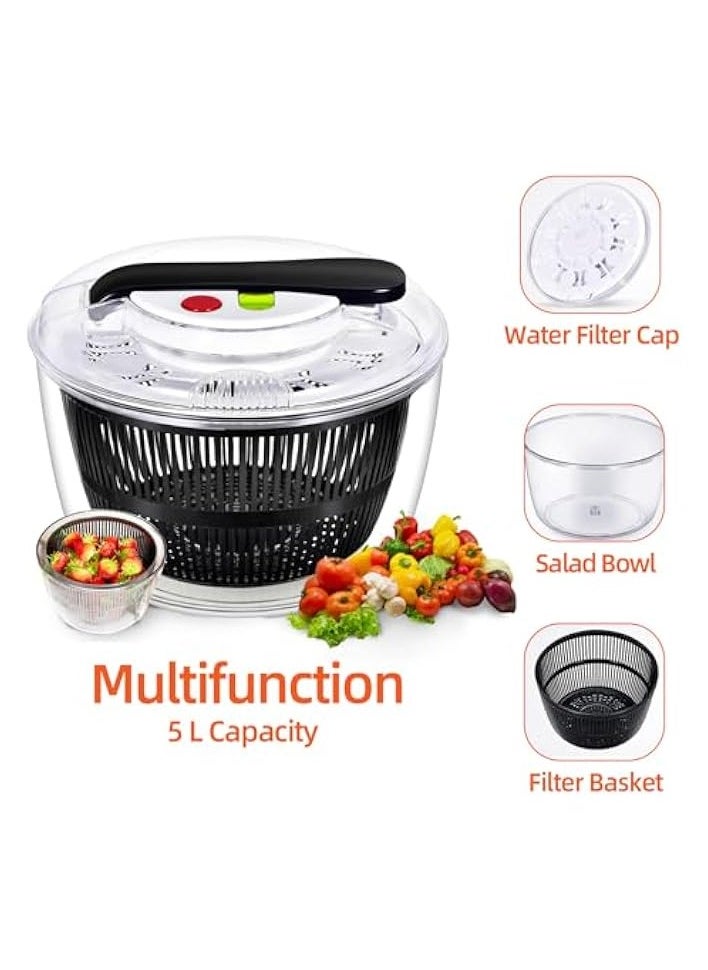 erorex Large Salad Spinner, Manual Button Salad Dryer with 5L Bowl, Vegetable Washer and Dryer, Lettuce Cleaner and Dryer, Kitchen Veggie Rotating Drain Basket, Fruit Storage Container for Fridge  - Image 3