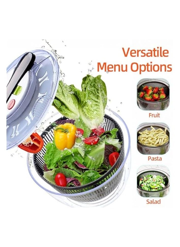 erorex Large Salad Spinner, Manual Button Salad Dryer with 5L Bowl, Vegetable Washer and Dryer, Lettuce Cleaner and Dryer, Kitchen Veggie Rotating Drain Basket, Fruit Storage Container for Fridge  - Image 4