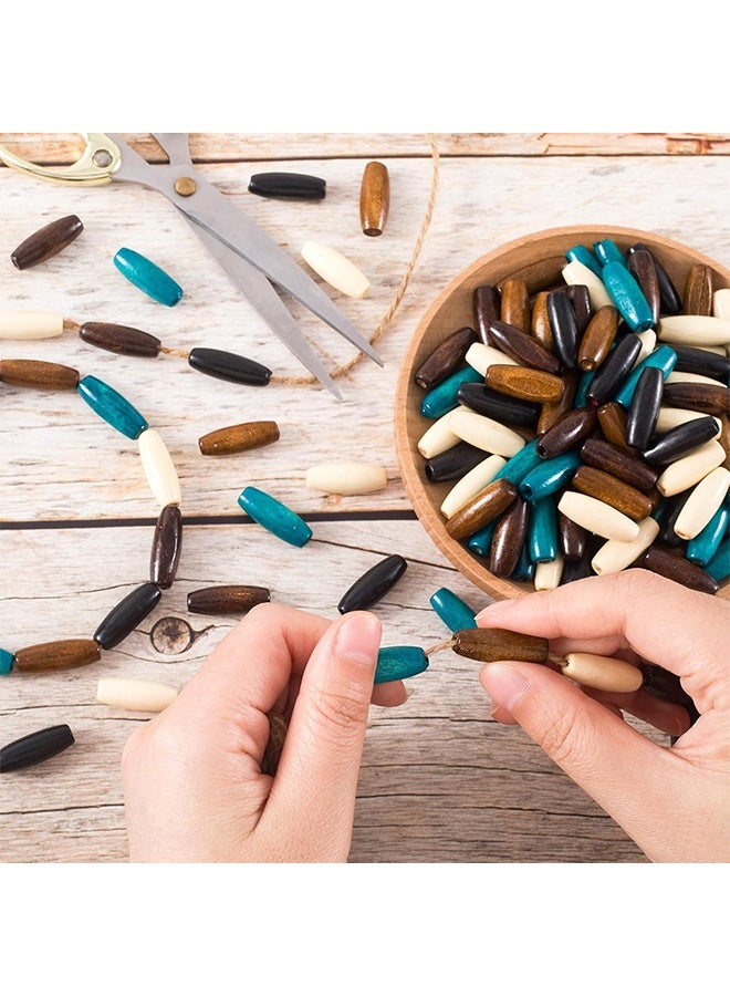 ليمون ١٠٠ قطعة من خرزات الشعر الخشبية للأعمال اليدوية، خرزات شعر من الخشب الطبيعي بفتحات كبيرة، فاصل خشبي ملون للقلادة والأساور، ديكورات يدوية الصنع - ٥ ألوان - Image 5