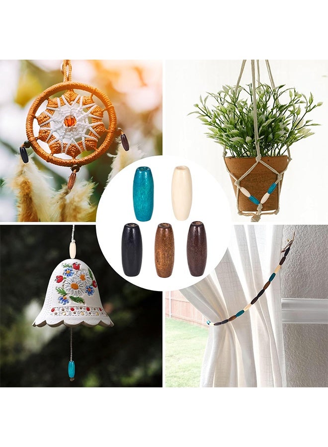 ليمون ١٠٠ قطعة من خرزات الشعر الخشبية للأعمال اليدوية، خرزات شعر من الخشب الطبيعي بفتحات كبيرة، فاصل خشبي ملون للقلادة والأساور، ديكورات يدوية الصنع - ٥ ألوان - Image 4